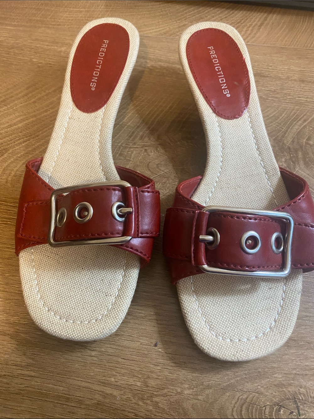 Predictions Red Buckle Slide Mules